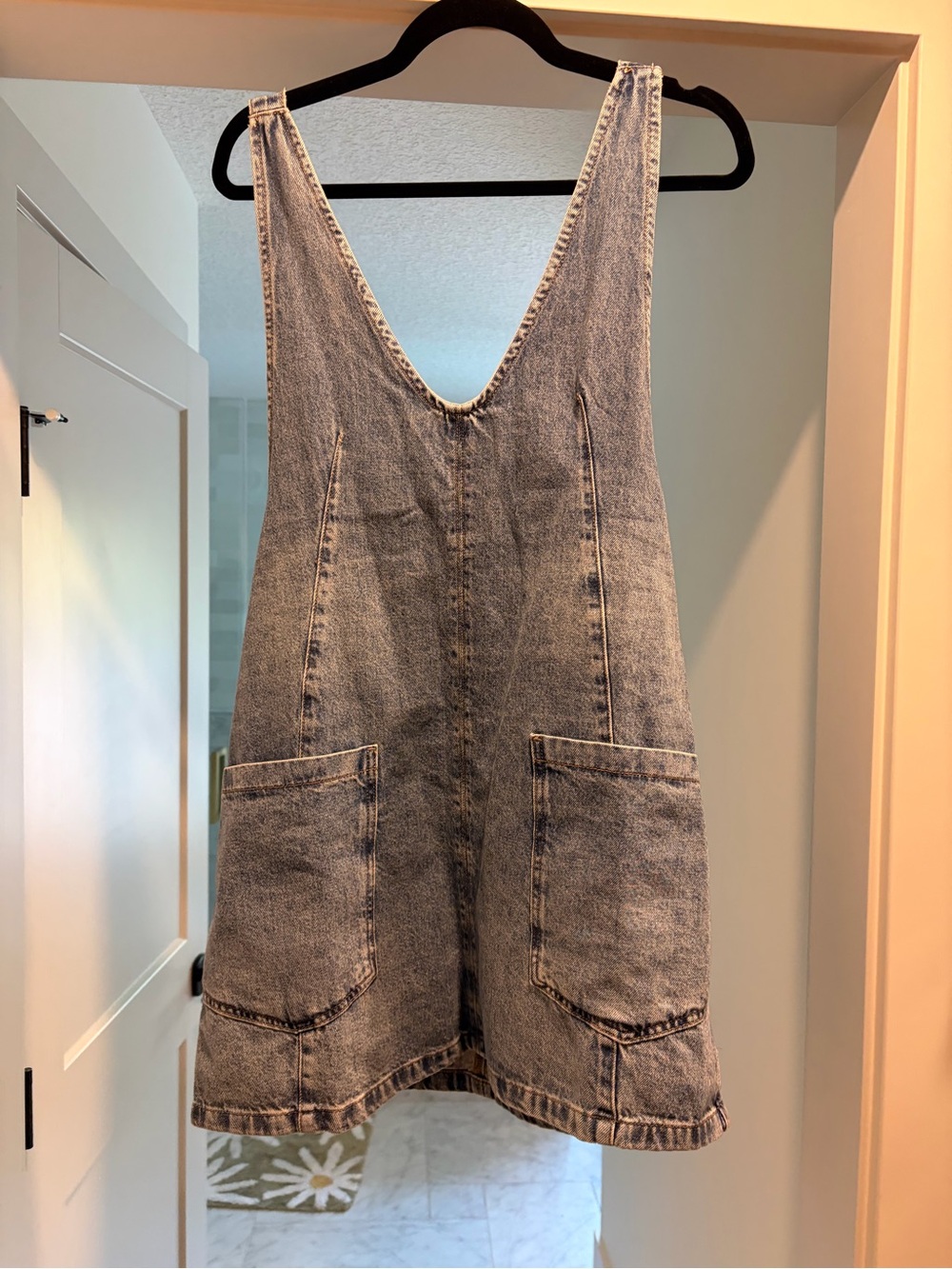Free People Light Wash Denim Pinafore Romper